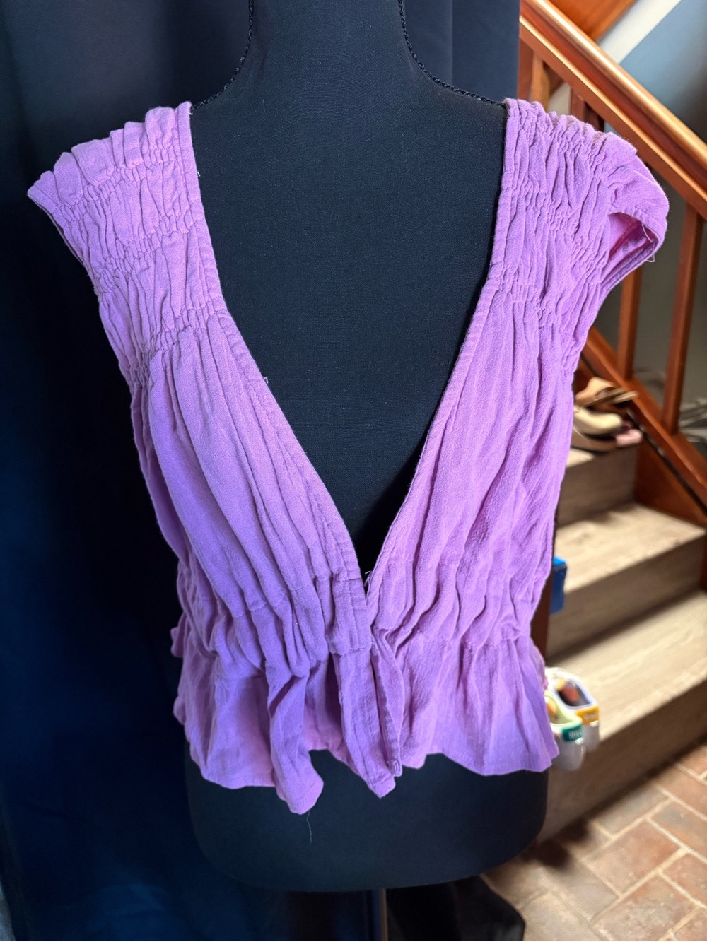 Free People Purple Smocked V-Neck Women's Top